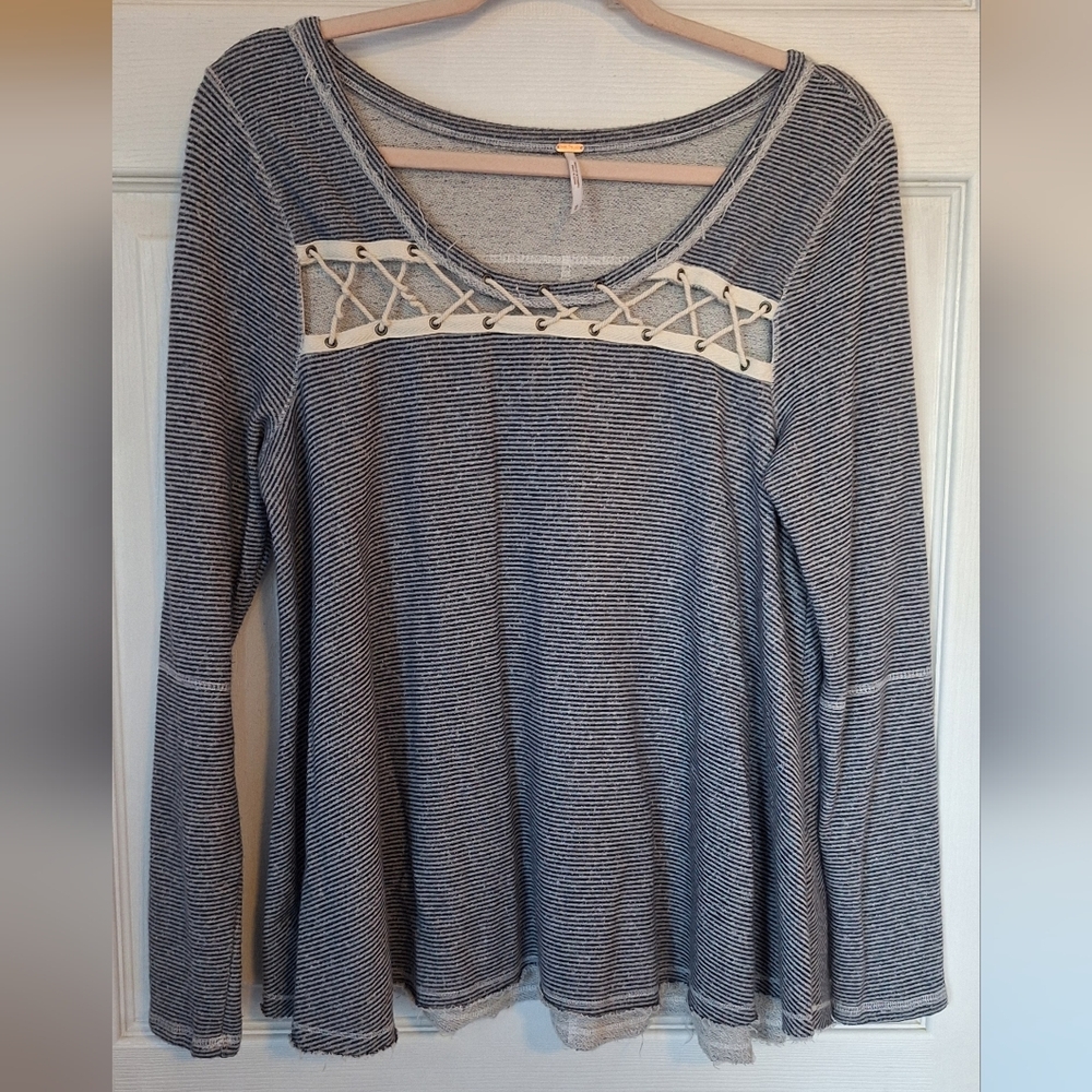 Free People Striped Top With Laces Size Medium